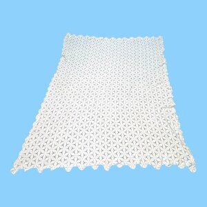 Vintage Handmade White Crochet Tablecloth 64"x77 Geometric Boho Chic Cottagecore